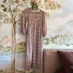 Daughters of India Long Sleeve Floral Dress - Orange and White